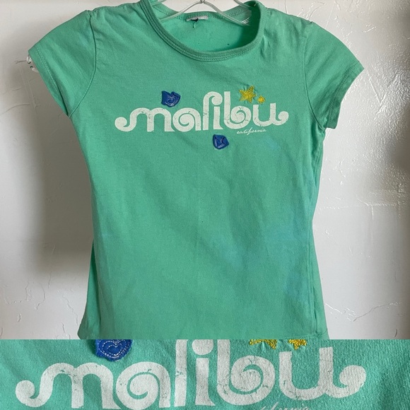 VINTAGE Y2K Little Girls Seafoam Applique Embroidered MALIBU TEE SHIRT Size S/M - Picture 6 of 6